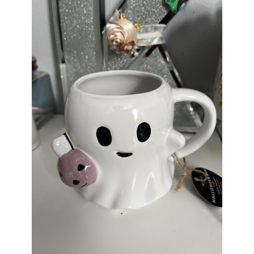Cute Halloween Ghost With Pumpkin Ceramic Microwave Dishwasher Safe 18 Oz Mug